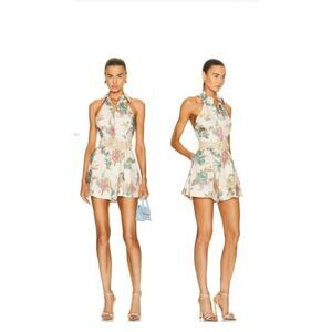 House of Harlow 1960 Ivory Floral Linen Blend Halter Playsuit Romper Size 2